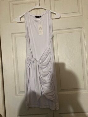 Sleeveless White Knot-Detail Midi Dress S